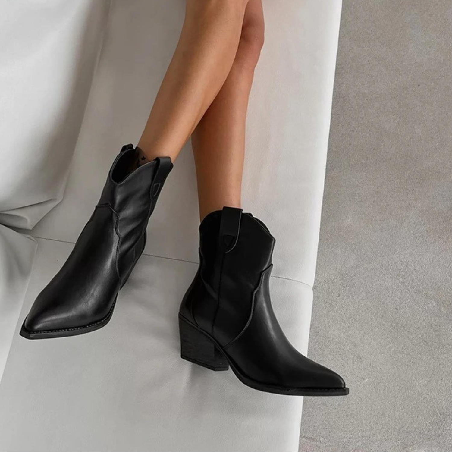 Valenzora | Black Leather Waterproof Women's Cowboy Boots