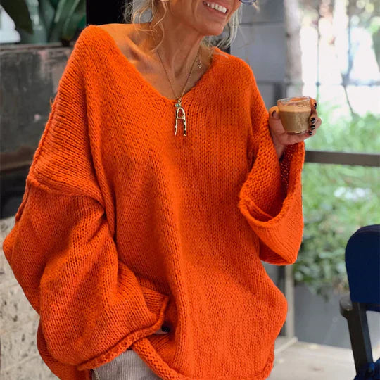 Women's sweaters with V-neck and loose knit details