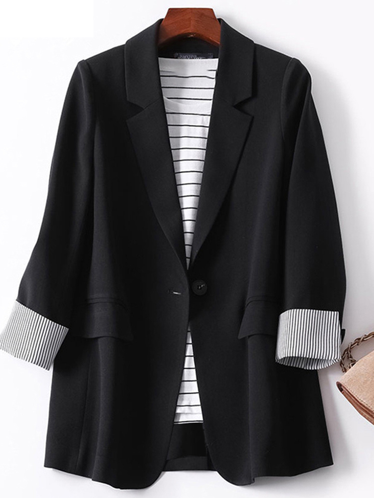 Valenzora | Langer Damen-Blazer mit gestreiftem Futter und gekrempelten Ärmeln