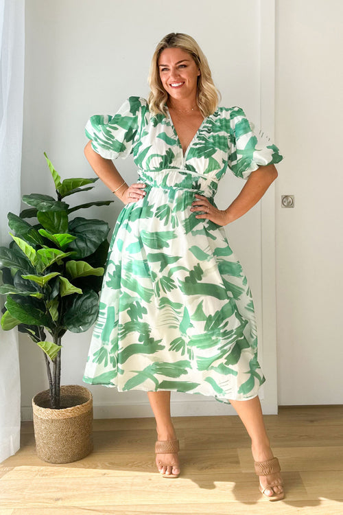 Valenzora | Real Love Print Puff Sleeve Maxi Dress