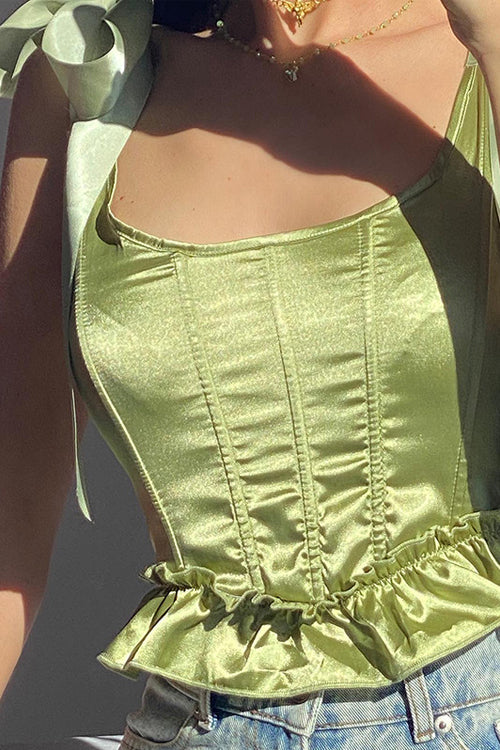 Valenzora | Perfectly Satisfied Green Bow Bustier Corset Crop Top