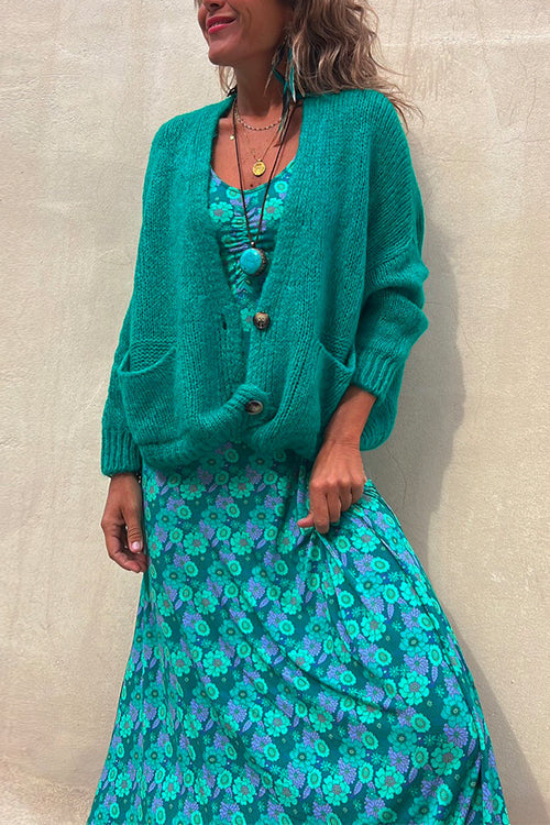 Valenzora | Rosiedress Uni-Strickjacke mit Knopfleiste und Taschen