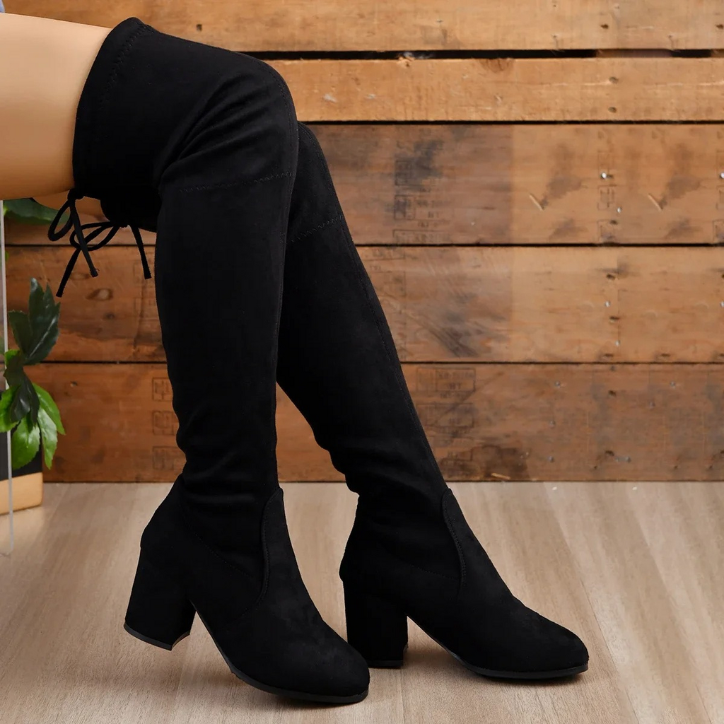 Valenzora | Overknee-Stiefel, Damenstiefel, Schnürverschluss, bequeme Passform