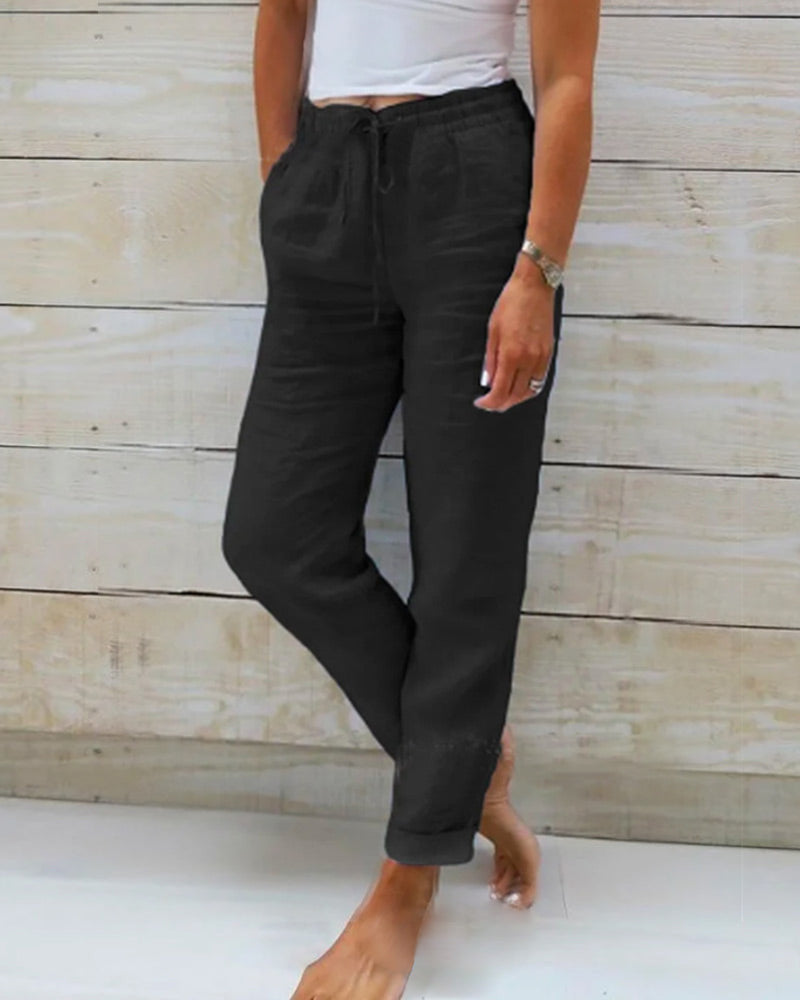 Valenzora | Women's linen trousers with cotton blend and elasticated waistband