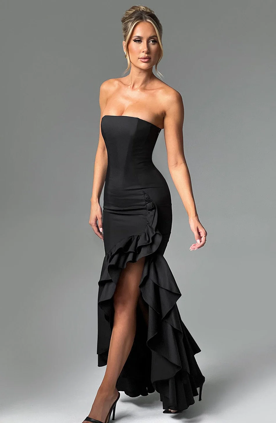 Ruffled high-slit dress