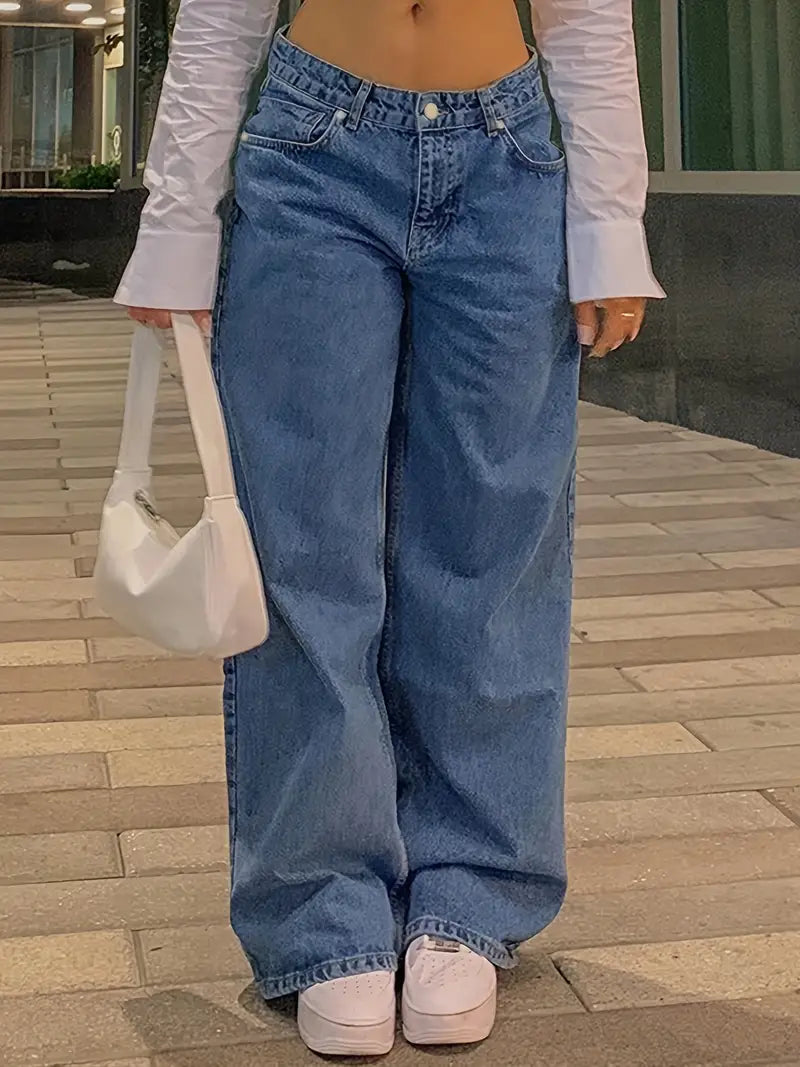Valenzora | Dunkelblaue, locker sitzende Boyfriend-Jeans mit niedriger Taille