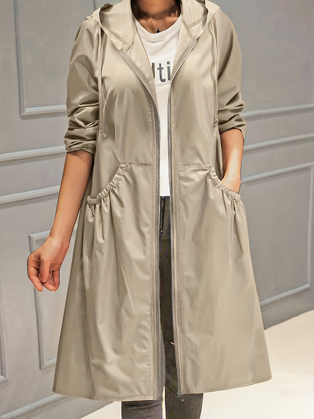 Valenzora | Women's Casual Long Jacket with Hood and Zipper