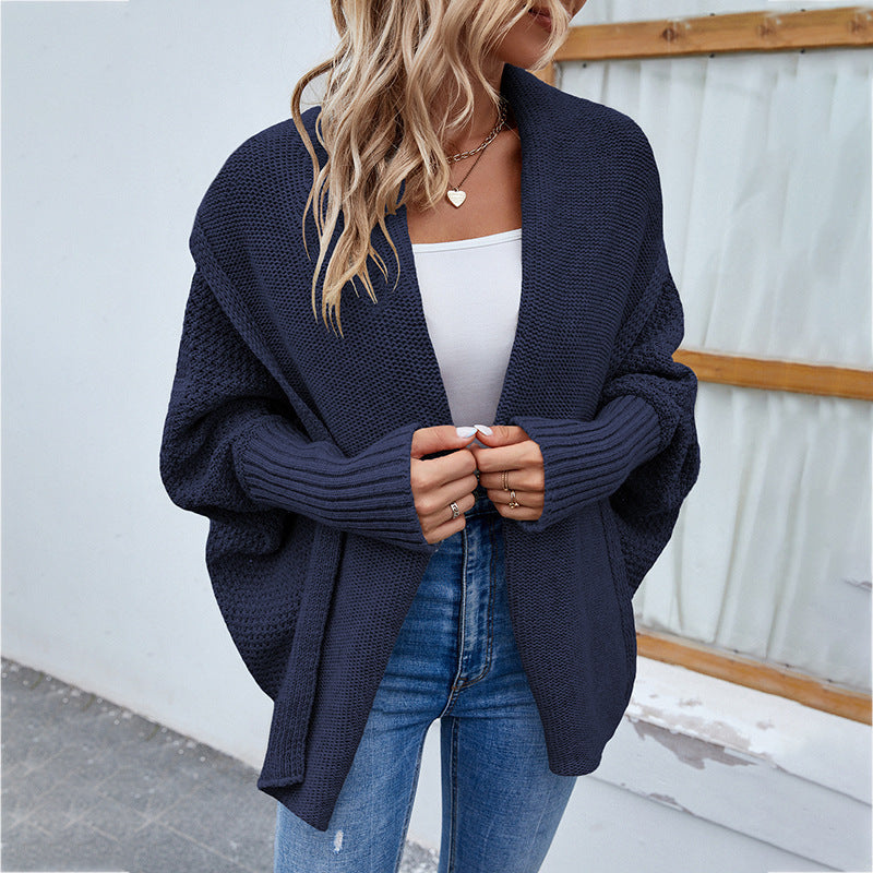 Valenzora | Knitted women's jacket - loose fit with large collar and batwing sleeves
