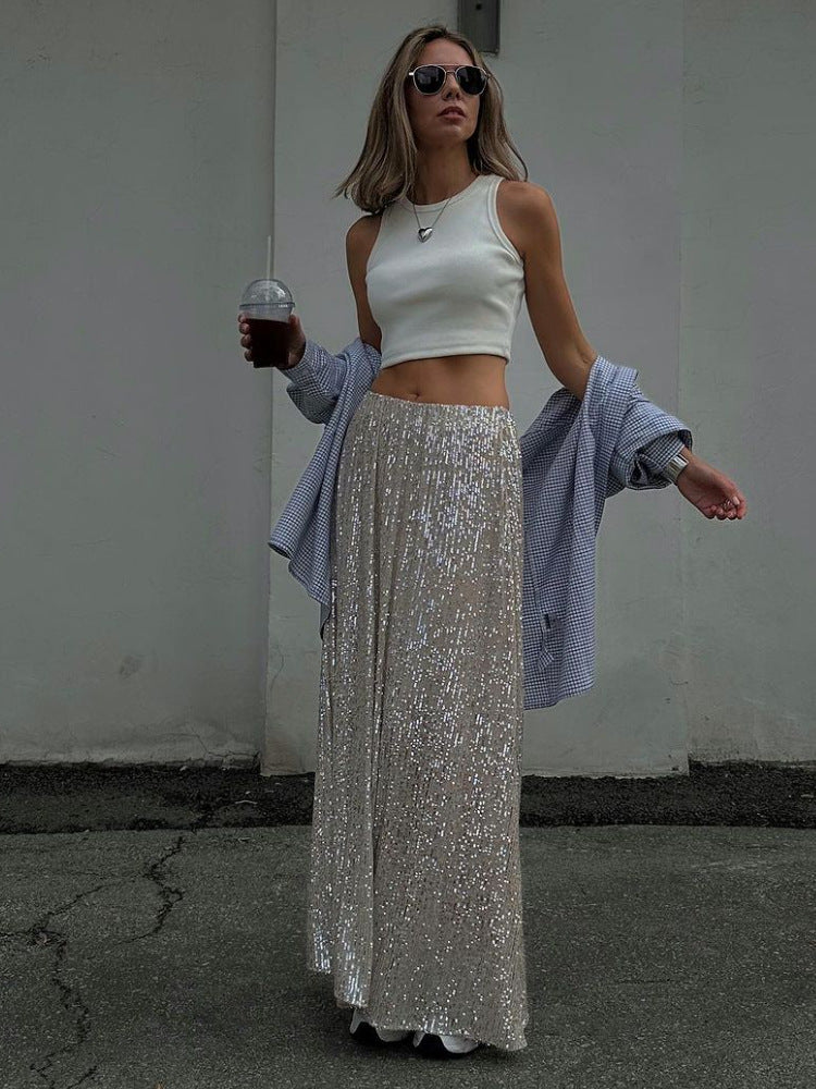 Valenzora | Damen Freizeit Mode Einfacher Paillettenrock