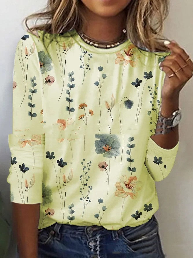 Valenzora | T-shirt with floral print and round neck for spring