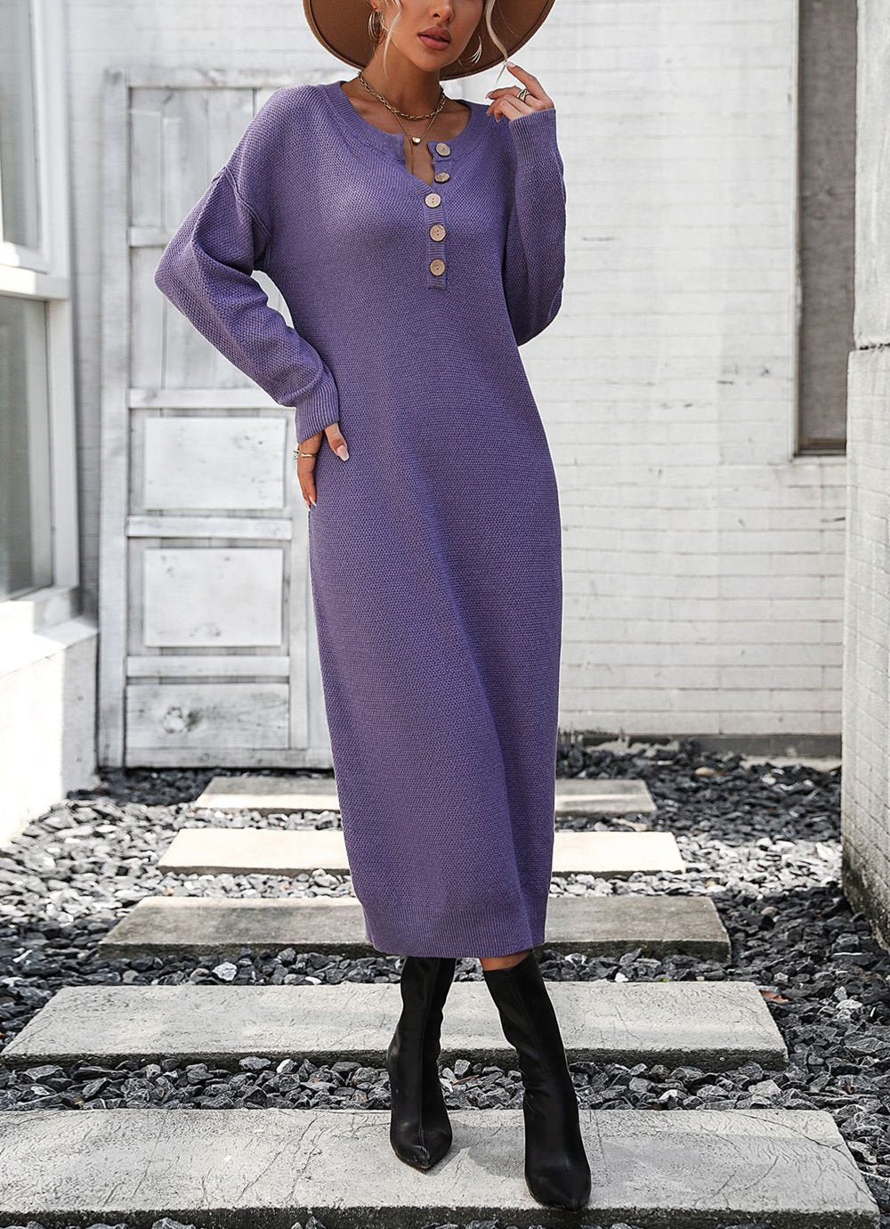 Valenzora | Elegantes Herbst-Sweatshirtkleid für Damen mit Knopfdetail