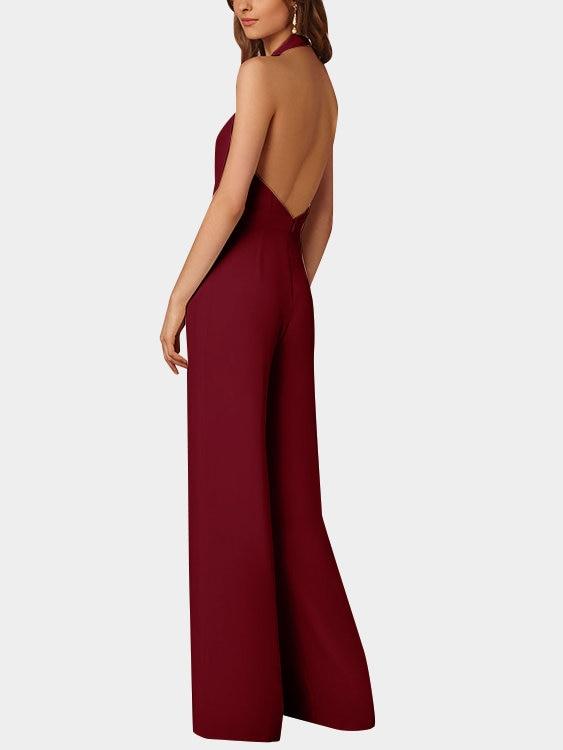 Valenzora | Tiefer V-Ausschnitt Ärmelloser Jumpsuit mit weitem Bein