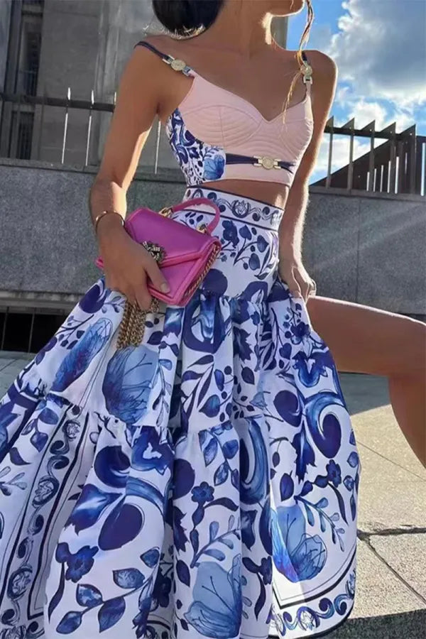 Designer camisole top and printed skirt