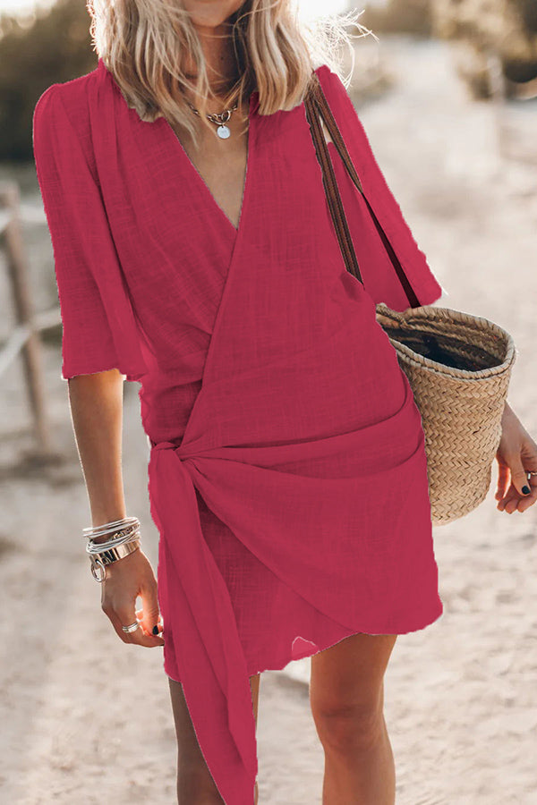 Valenzora | Charming cotton and linen wrap mini dresses