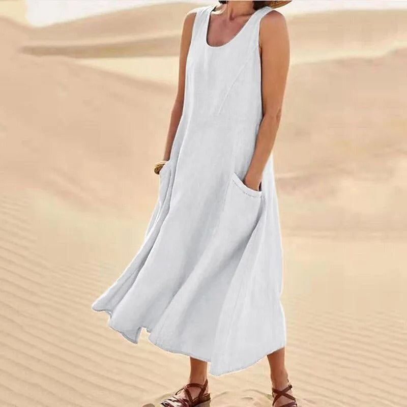 Valenzora | Ärmelloses Leinenkleid mit Taschen für Damen