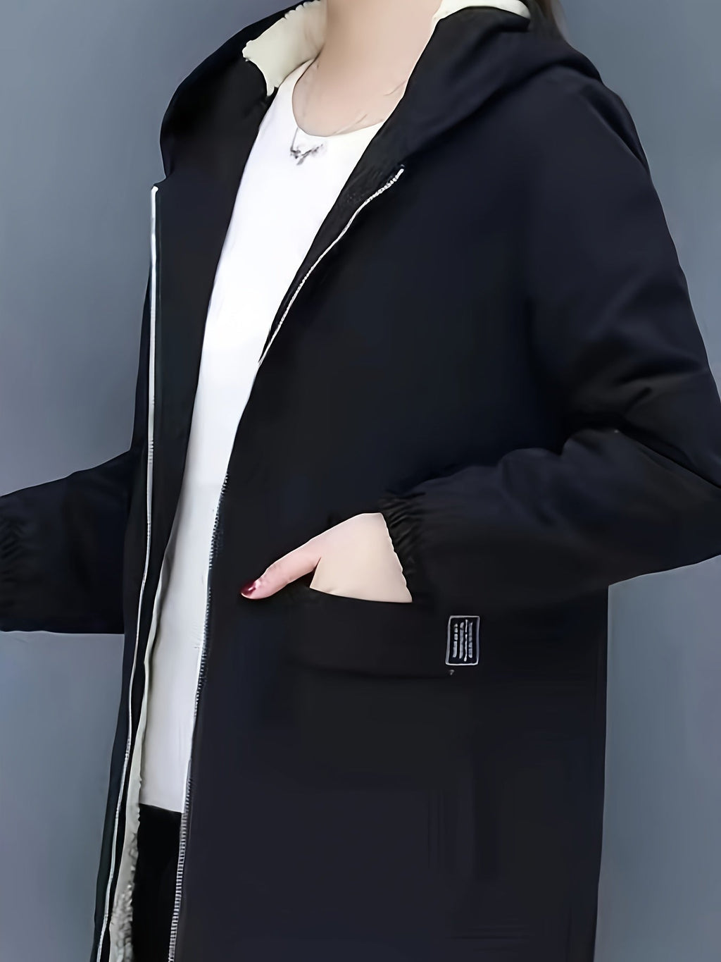 Valenzora | Damen-Kapuzenmantel – schwarze Freizeitjacke