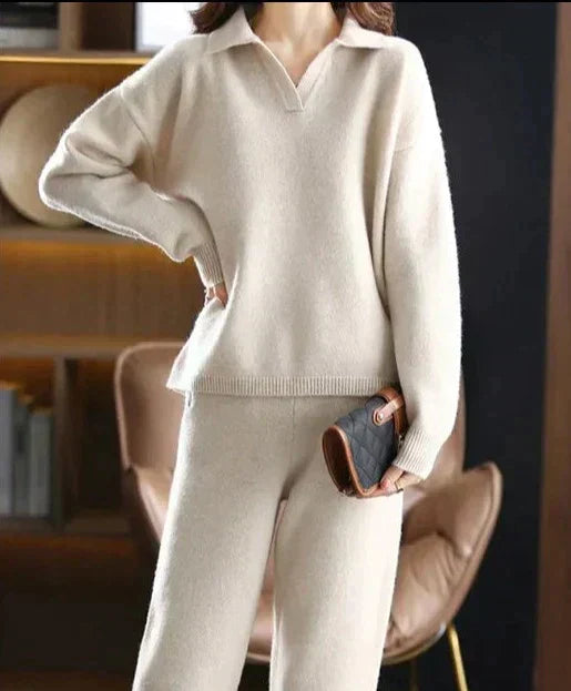 Valenzora | 2-teiliges Set für Damen mit Oversize-Trainingsanzug, Polokragen, Pullover und Hose