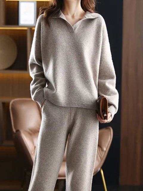 Valenzora | 2-teiliges Set für Damen mit Oversize-Trainingsanzug, Polokragen, Pullover und Hose
