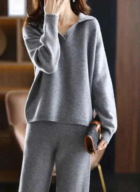 Valenzora | 2-teiliges Set für Damen mit Oversize-Trainingsanzug, Polokragen, Pullover und Hose