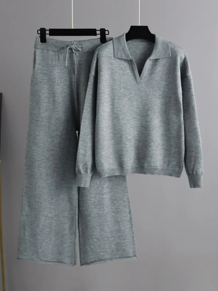 Valenzora | 2-teiliges Set für Damen mit Oversize-Trainingsanzug, Polokragen, Pullover und Hose