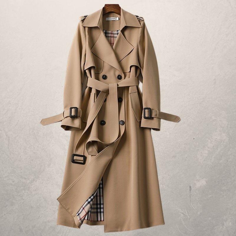 Valenzora | Long trench coat, classic cut, double-breasted with belt and storm flap