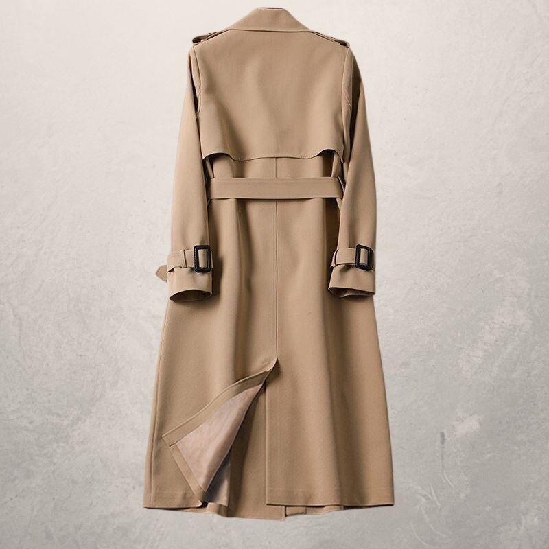 Valenzora | Long trench coat, classic cut, double-breasted with belt and storm flap