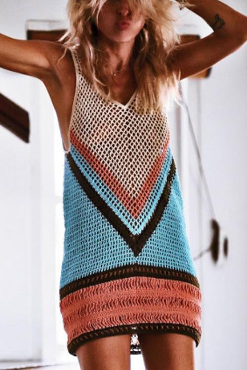 Valenzora | Rosiedress Color Block Strandtunika mit Lochmuster