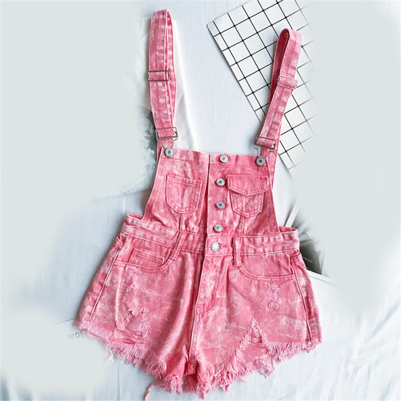 Valenzora | Denim Cotton Strappy Shorts Loose Overall Romper