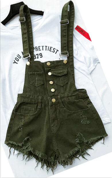 Valenzora | Denim Cotton Strappy Shorts Loose Overall Romper