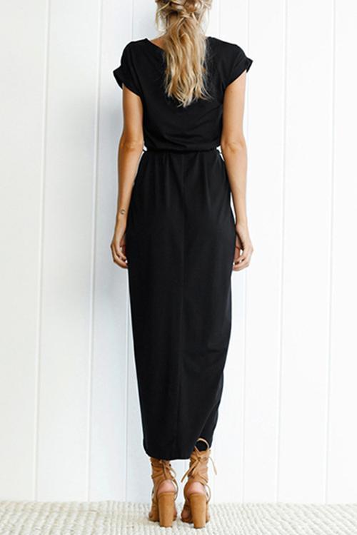 Valenzora | Rosiedress Short Sleeve Tie Waist Slit Midi Dress