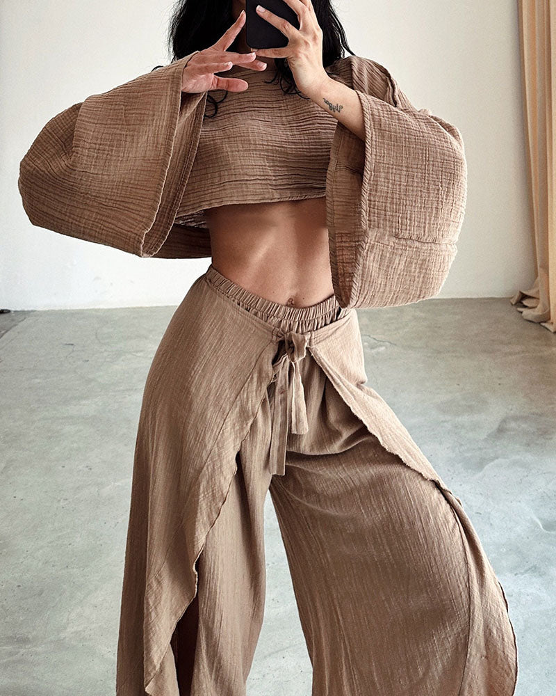 Valenzora | Slit Binding Cotton and Linen Two-Piece Set