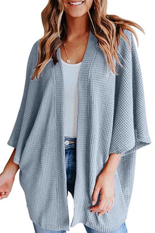 Valenzora | Rosiedress Solid 3/4 Sleeve Open Front Kimono Cardigan