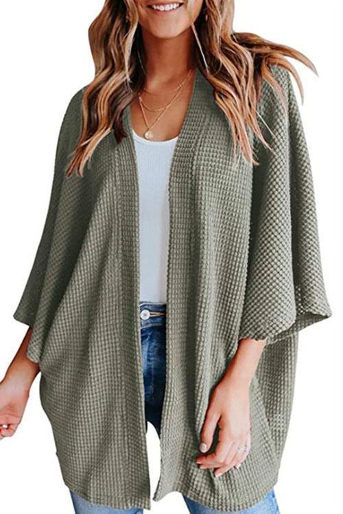 Valenzora | Rosiedress Solid 3/4 Sleeve Open Front Kimono Cardigan