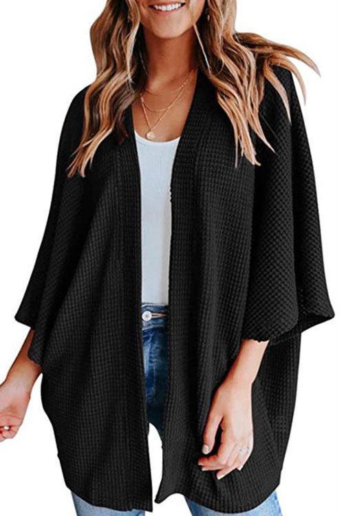 Valenzora | Rosiedress Solid 3/4 Sleeve Open Front Kimono Cardigan