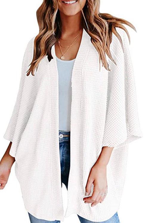 Valenzora | Rosiedress Solid 3/4 Sleeve Open Front Kimono Cardigan
