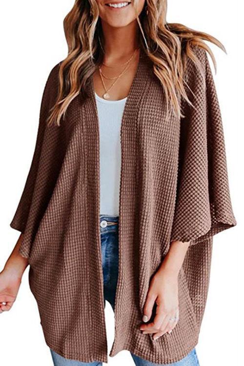 Valenzora | Rosiedress Solid 3/4 Sleeve Open Front Kimono Cardigan