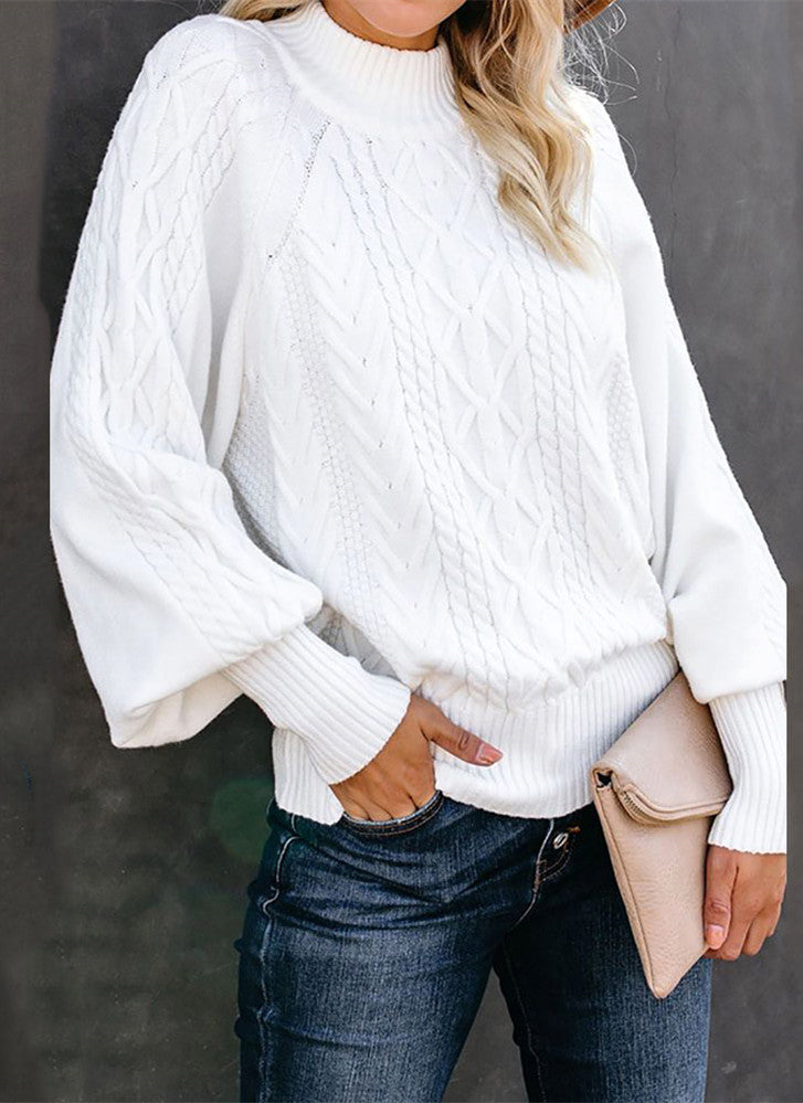 Valenzora Zopfstrickpullover mit halbem Stehkragen