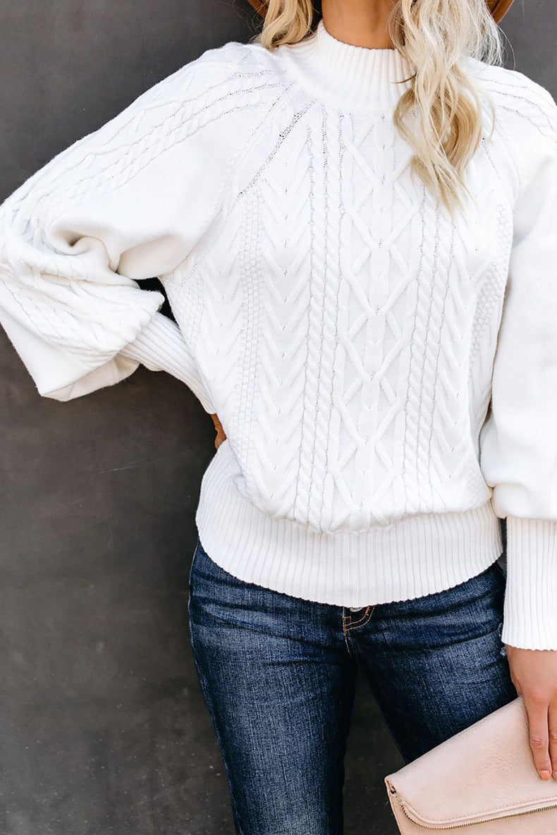 Valenzora Zopfstrickpullover mit halbem Stehkragen