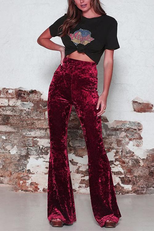 Valenzora | Rosiedress Elastic Waistband Bell Bottoms Velvet Pants