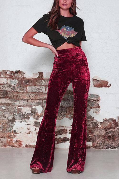 Valenzora | Rosiedress Elastic Waistband Bell Bottoms Velvet Pants