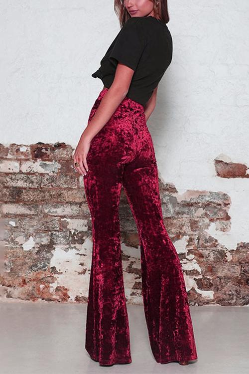 Valenzora | Rosiedress Elastic Waistband Bell Bottoms Velvet Pants