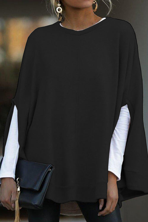 Valenzora | Rosiedress Rundhals-Top mit Fledermausärmeln und Cape