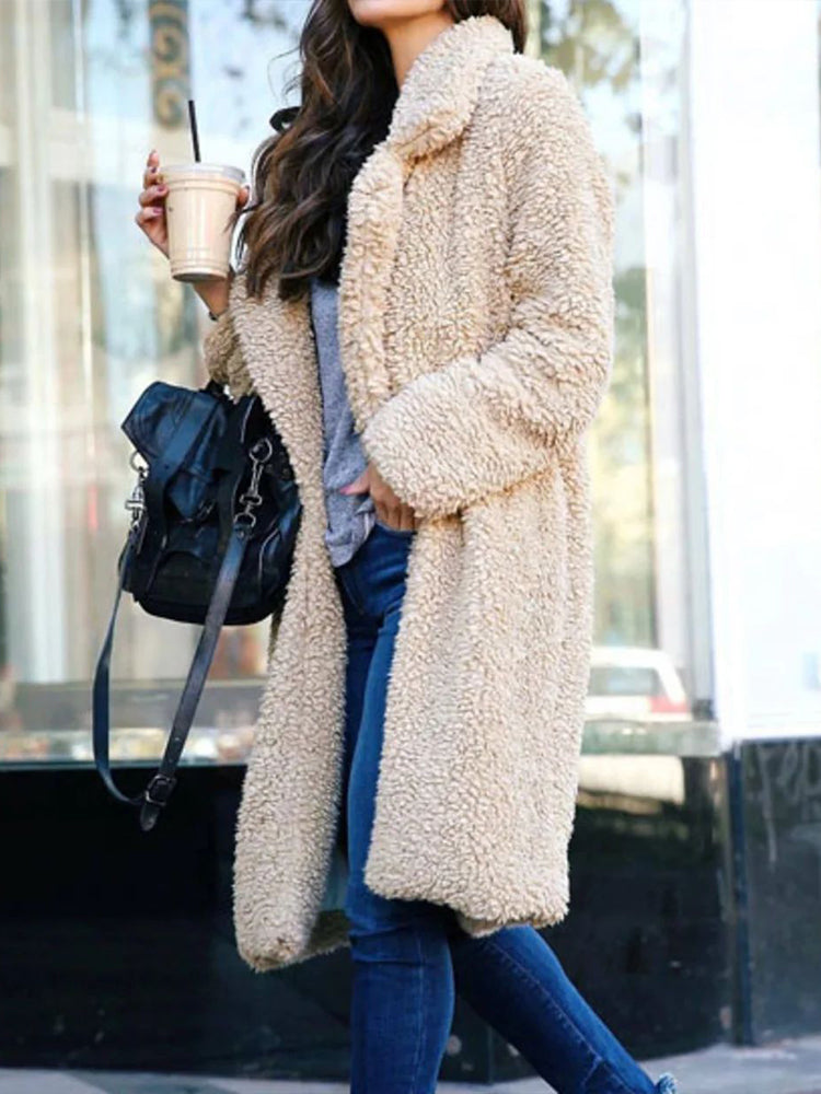 Lange Strickjacke mit Kunstfell, warm, weich, Plüsch