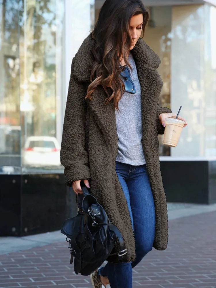 Lange Strickjacke mit Kunstfell, warm, weich, Plüsch