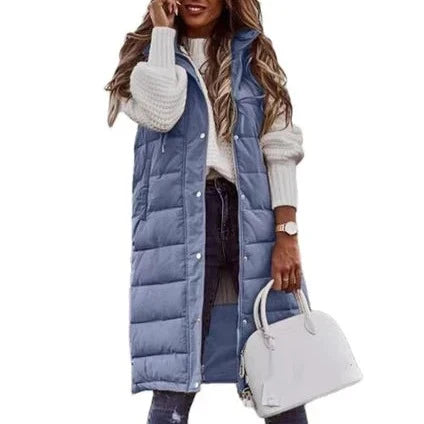 Valenzora Hooded Long Vest Casual Fashion Single-Breasted Jacket