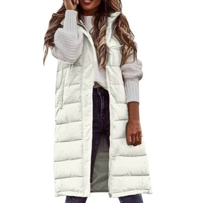 Valenzora Hooded Long Vest Casual Fashion Single-Breasted Jacket