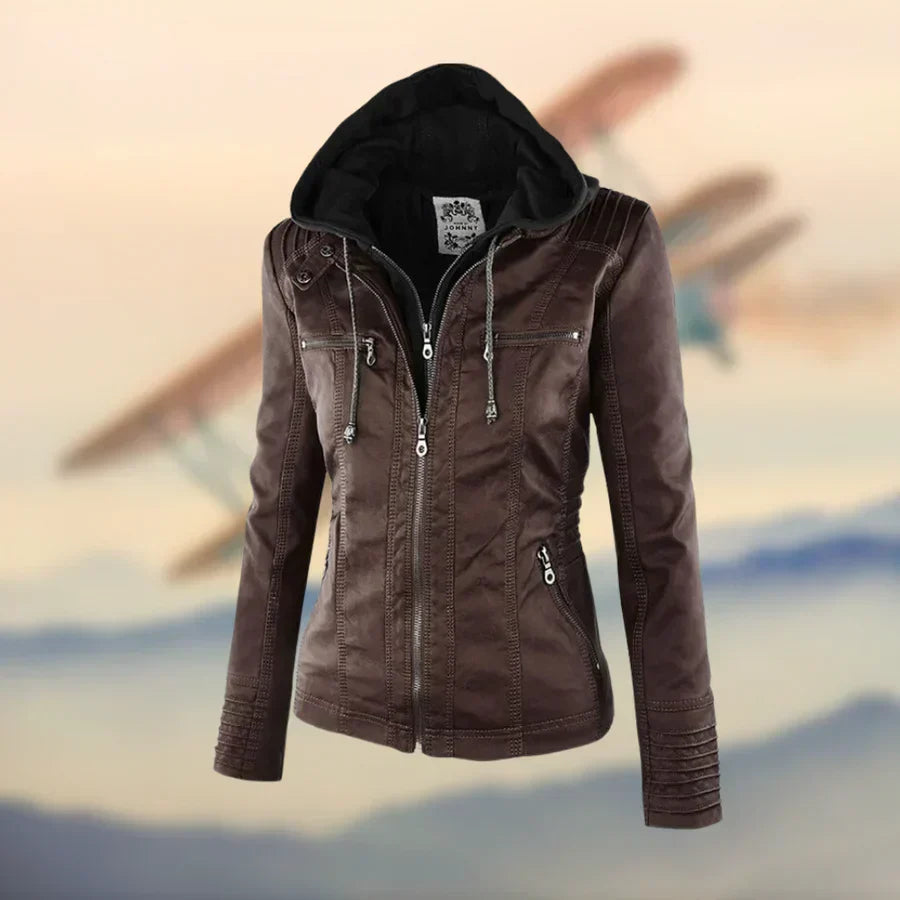 Valenzora | Stylische und vielseitige Lederjacke mit Kapuze