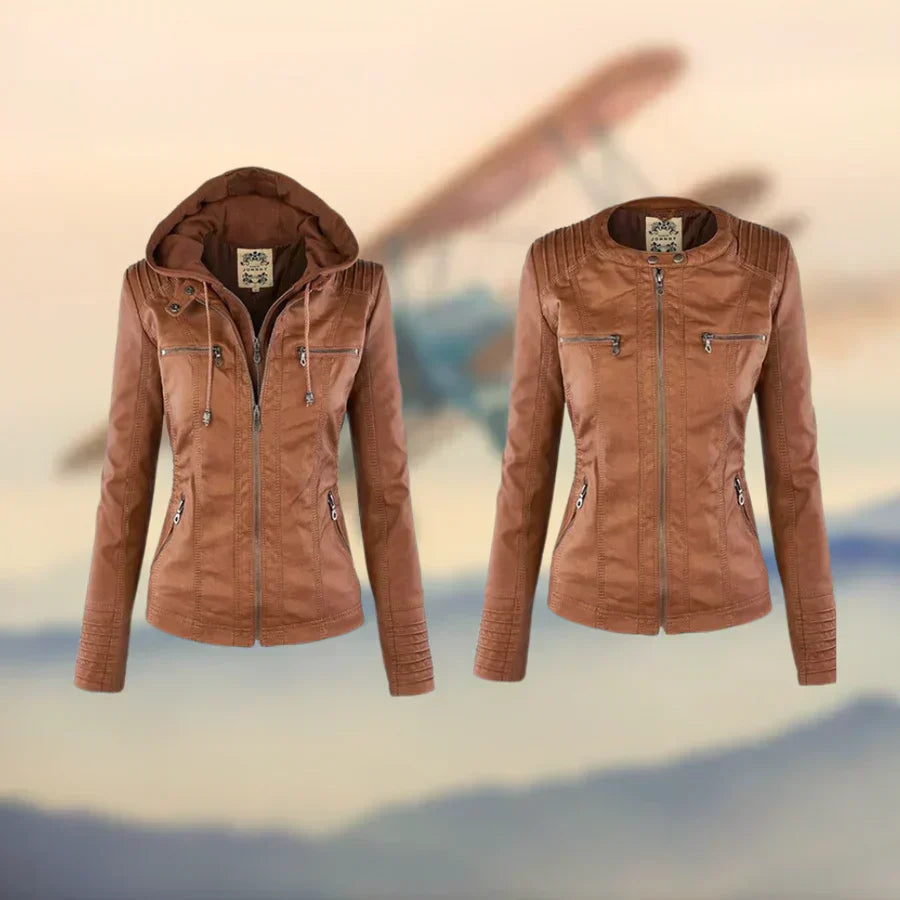 Valenzora | Stylische und vielseitige Lederjacke mit Kapuze