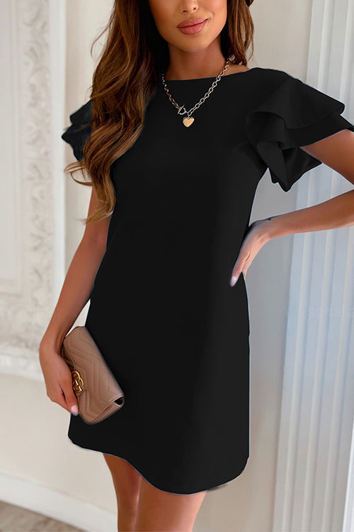 Valenzora | Rosiedress Uni-Mini-Kleid mit weitem Ärmel