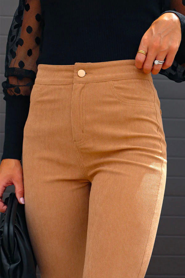 Valenzora | Rosiedress One-Button Cotton Corduroy Flare Trousers with Pockets